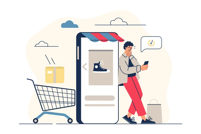 Hombre haciendo compras en línea  Ilustración