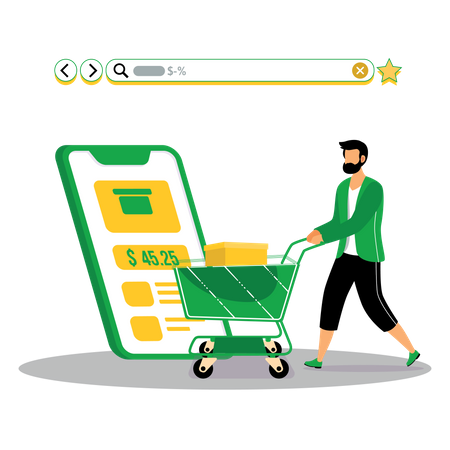 Hombre haciendo compras en línea  Ilustración