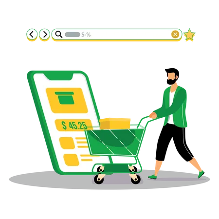 Hombre haciendo compras en línea  Ilustración