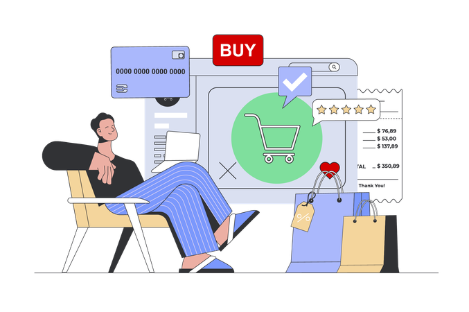 Hombre haciendo compras en línea  Ilustración