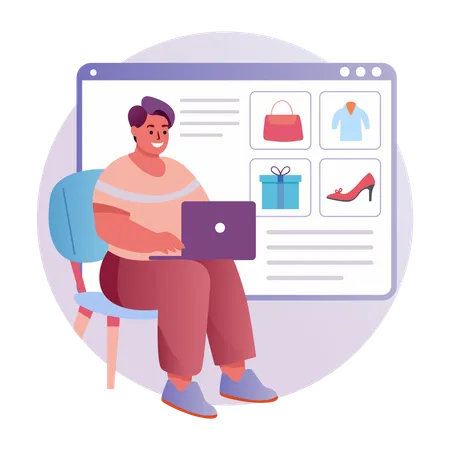 Hombre haciendo compras en la web  Ilustración