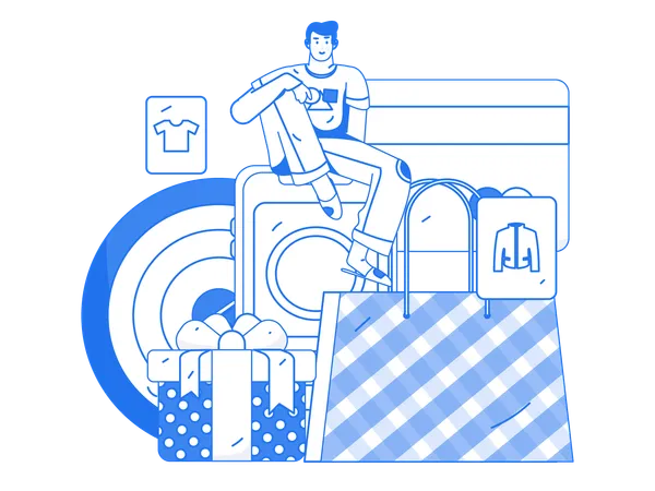 Hombre haciendo compras móviles  Illustration