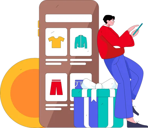 Hombre haciendo compras móviles  Ilustración