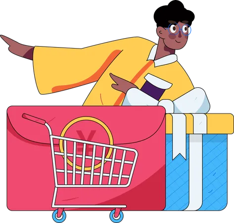 Hombre haciendo compras en línea  Ilustración