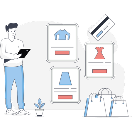 Hombre haciendo compras pagando con tarjeta  Ilustración