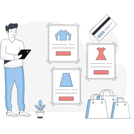 Hombre haciendo compras pagando con tarjeta  Ilustración