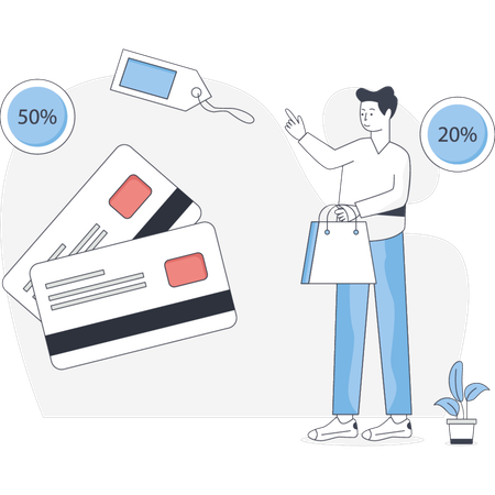 Hombre haciendo compras pagando con tarjeta  Ilustración