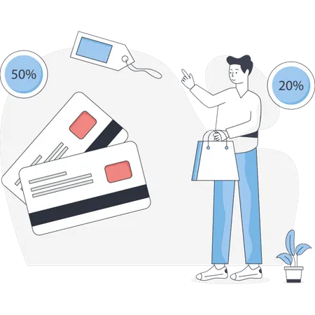 Hombre haciendo compras pagando con tarjeta  Ilustración