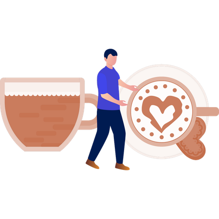 Hombre haciendo un corazón en una taza de café  Ilustración