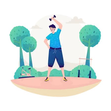 Hombre haciendo ejercicio deportivo al aire libre  Ilustración