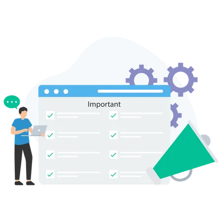 Hombre realizando la configuración del documento  Ilustración