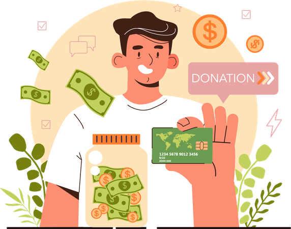Hombre haciendo donación de dinero  Ilustración