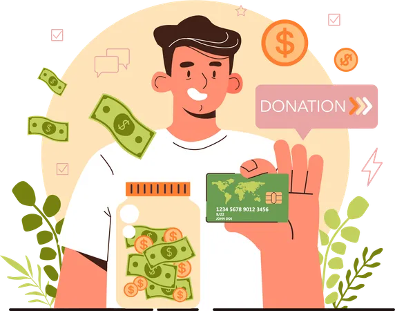 Hombre haciendo donación de dinero  Ilustración