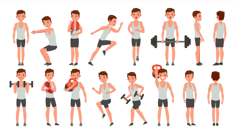 Hombre haciendo ejercicio con pose diferente  Ilustración