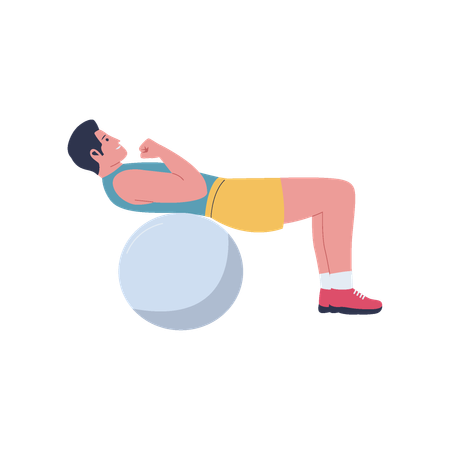 Hombre haciendo ejercicio con pelota de gimnasia  Ilustración