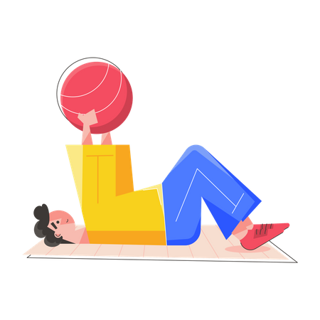 Hombre haciendo ejercicio con pelota de yoga  Ilustración