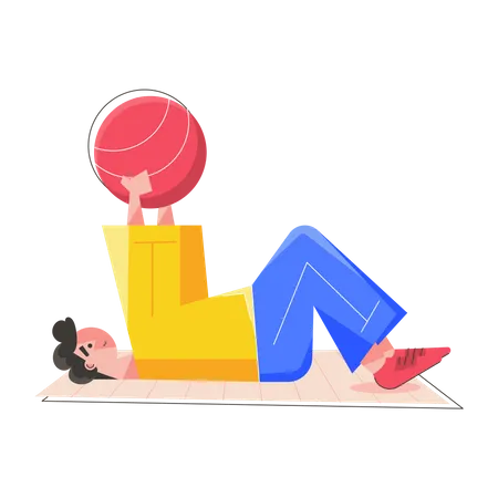 Hombre haciendo ejercicio con pelota de yoga  Ilustración