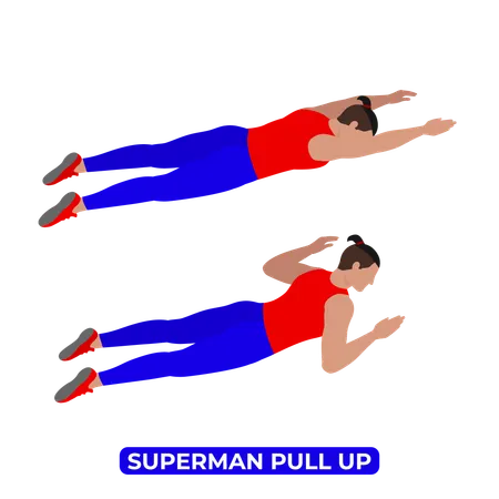 Hombre haciendo ejercicio de dominadas de Superman  Ilustración