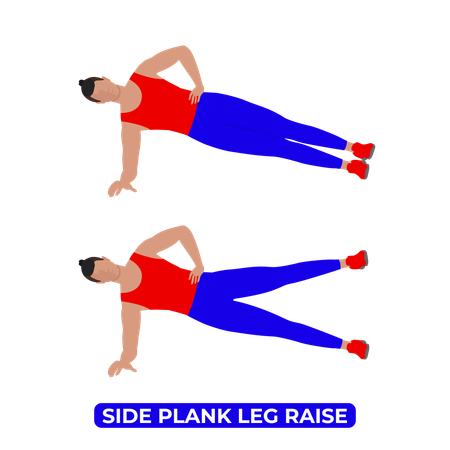 Hombre haciendo ejercicio de elevación de piernas en plancha lateral  Ilustración