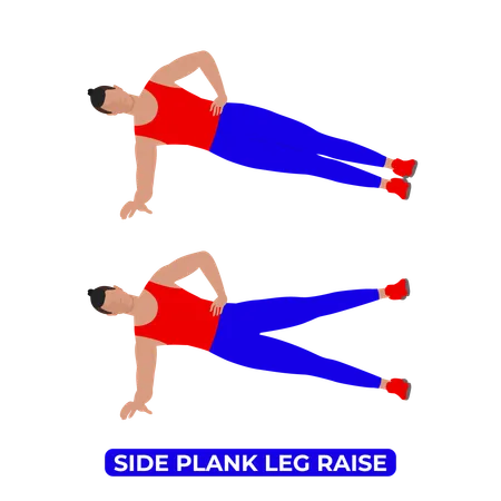 Hombre haciendo ejercicio de elevación de piernas en plancha lateral  Ilustración