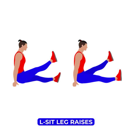 Hombre haciendo ejercicio de elevación de piernas en L-Sit  Ilustración