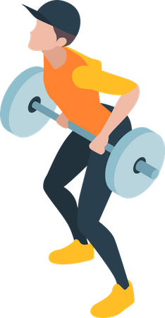 Hombre haciendo ejercicio de espalda con barra  Ilustración