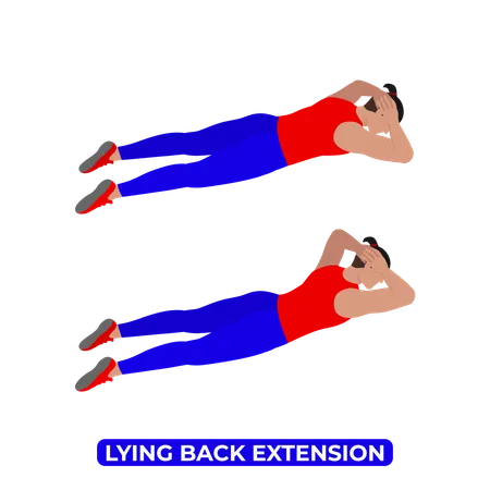 Hombre haciendo ejercicio de extensión de espalda acostada  Ilustración