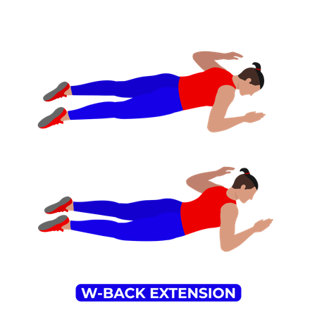 Hombre haciendo ejercicio de extensión de espalda W  Ilustración