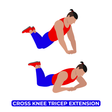 Hombre haciendo ejercicio de extensión de tríceps de rodilla cruzada  Ilustración