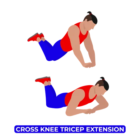 Hombre haciendo ejercicio de extensión de tríceps de rodilla cruzada  Ilustración