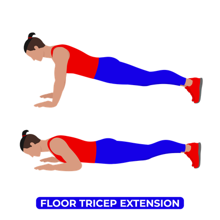 Hombre haciendo ejercicio de extensión de tríceps en el suelo  Ilustración