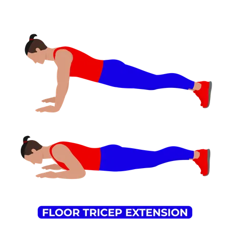 Hombre haciendo ejercicio de extensión de tríceps en el suelo  Ilustración