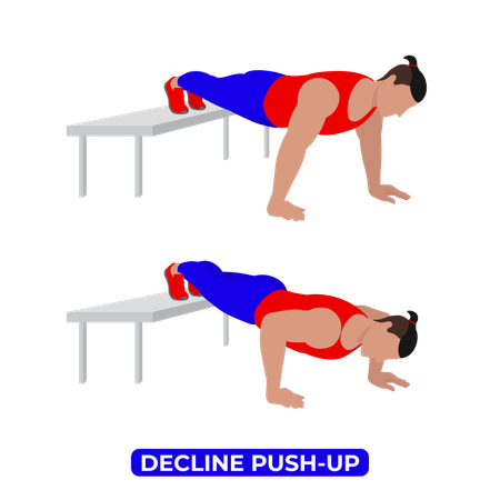Hombre haciendo ejercicio de flexión descendente  Ilustración