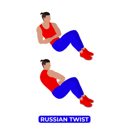 Hombre haciendo ejercicio de giro ruso  Ilustración