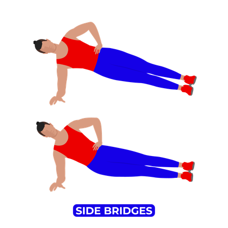 Hombre haciendo ejercicio de puentes laterales  Ilustración