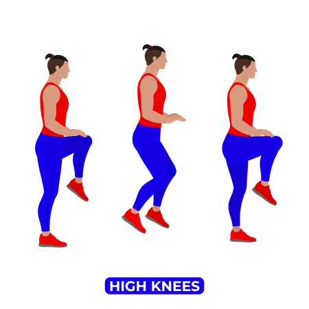 Hombre haciendo ejercicio de rodillas altas  Ilustración