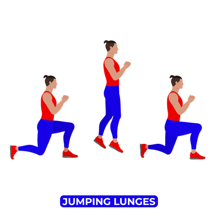 Hombre haciendo ejercicio de estocadas con salto  Ilustración