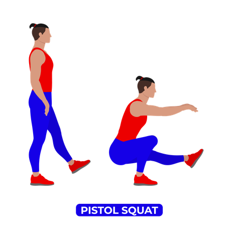 Hombre haciendo ejercicio en cuclillas con pistola  Ilustración