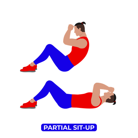 Hombre haciendo ejercicio de abdominales parciales  Ilustración