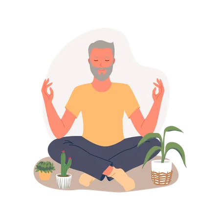 Hombre haciendo ejercicio de yoga  Ilustración