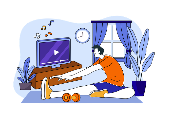 Hombre haciendo ejercicio en casa  Ilustración