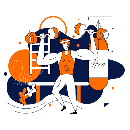 Hombre haciendo ejercicio en el gimnasio  Illustration