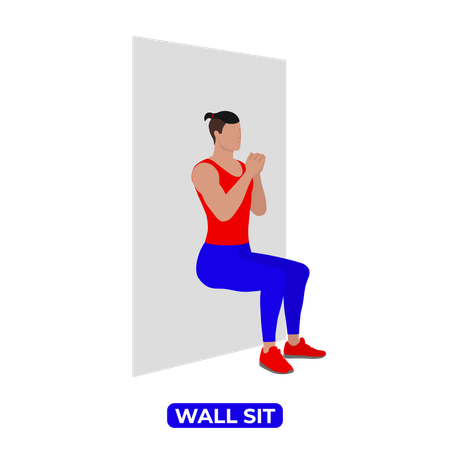 Hombre haciendo ejercicio sentado en la pared  Ilustración