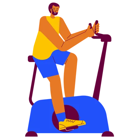 Hombre haciendo ejercicio usando bicicleta de gimnasio  Ilustración
