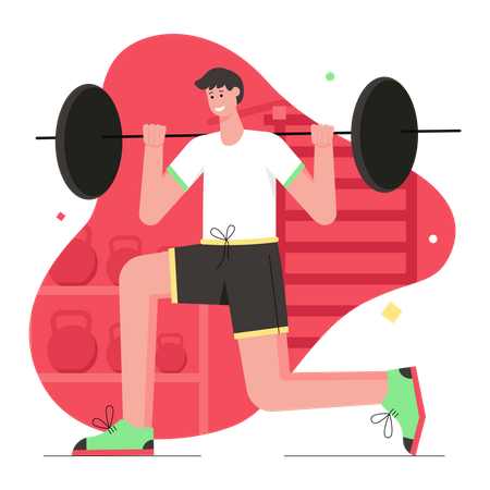 Hombre haciendo ejercicios con barra  Ilustración