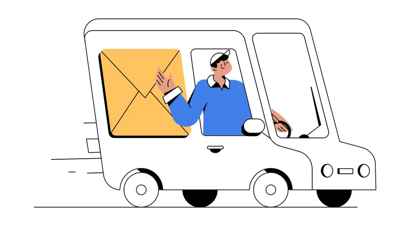 Hombre haciendo entregas en camioneta  Ilustración