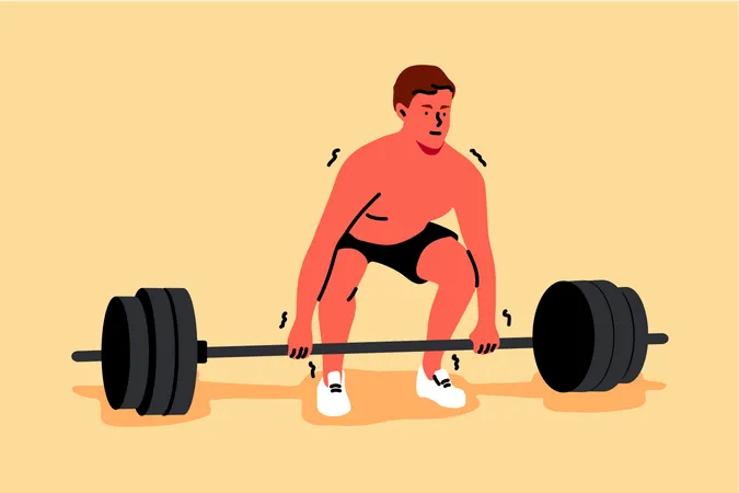 Hombre haciendo entrenamiento con pesas  Ilustración