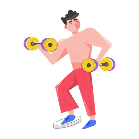 Hombre haciendo entrenamiento de bíceps  Ilustración