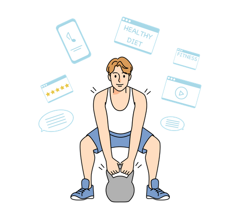 Hombre haciendo ejercicio en el gimnasio  Ilustración