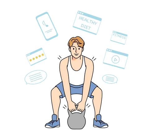 Hombre haciendo ejercicio en el gimnasio  Ilustración